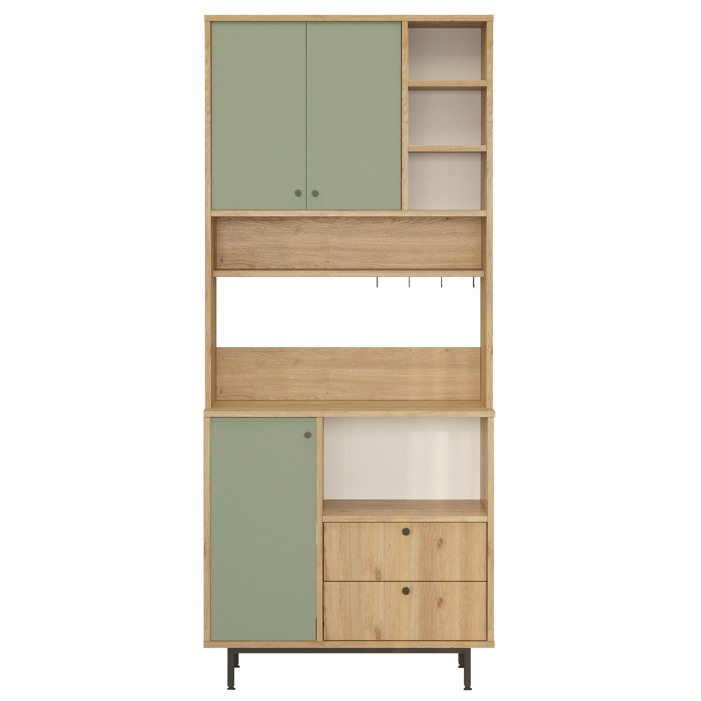Velano Wooden Coffee Station Cabinet with 3 Green Doors 4 Shelf in Oak