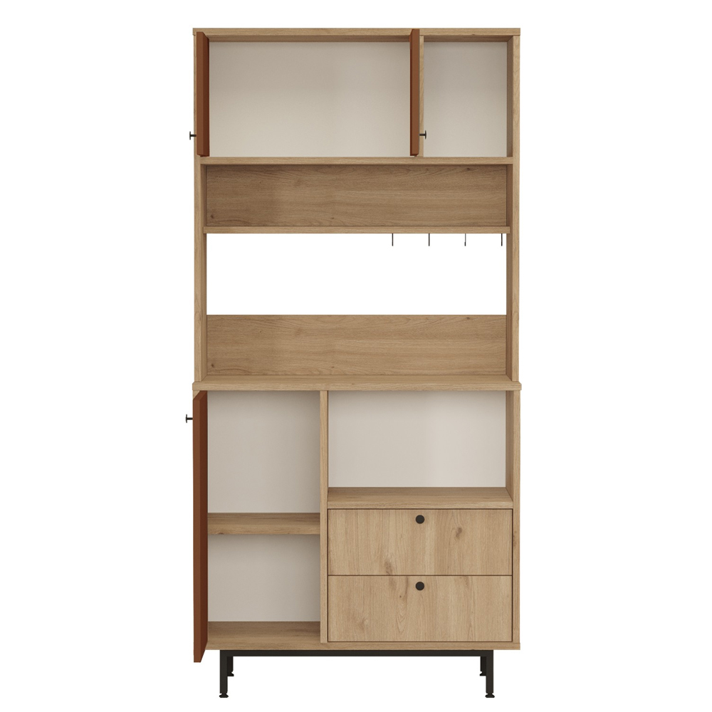vVelano Wooden Coffee Station Cabinet with 3 Tile Red Doors 2 Shelf in Oak
