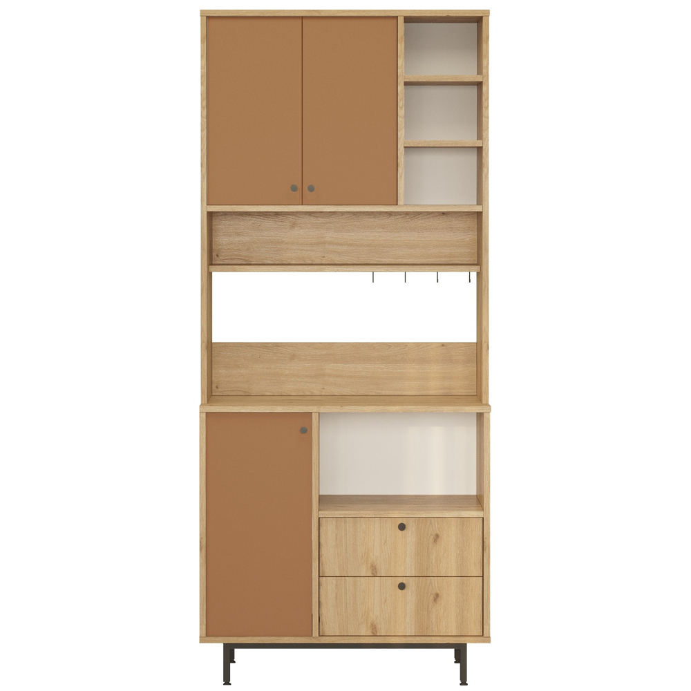 Velano Wooden Coffee Station Cabinet with 3 Tile Red Doors 4 Shelf in Oak