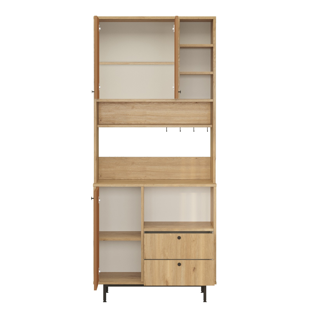 Velano Wooden Coffee Station Cabinet with 3 Tile Red Doors 4 Shelf in Oak