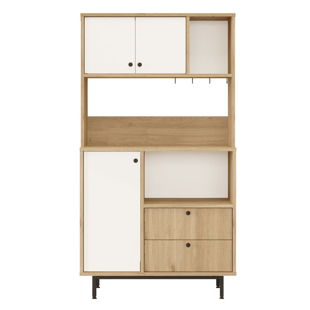 Velano Wooden Coffee Station Cabinet with 3 White Doors 2 Drawers in Oak