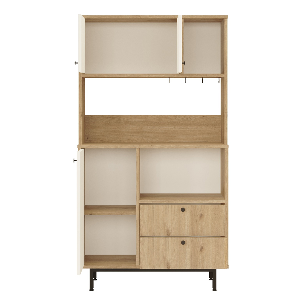 Velano Wooden Coffee Station Cabinet with 3 White Doors 2 Drawers in Oak