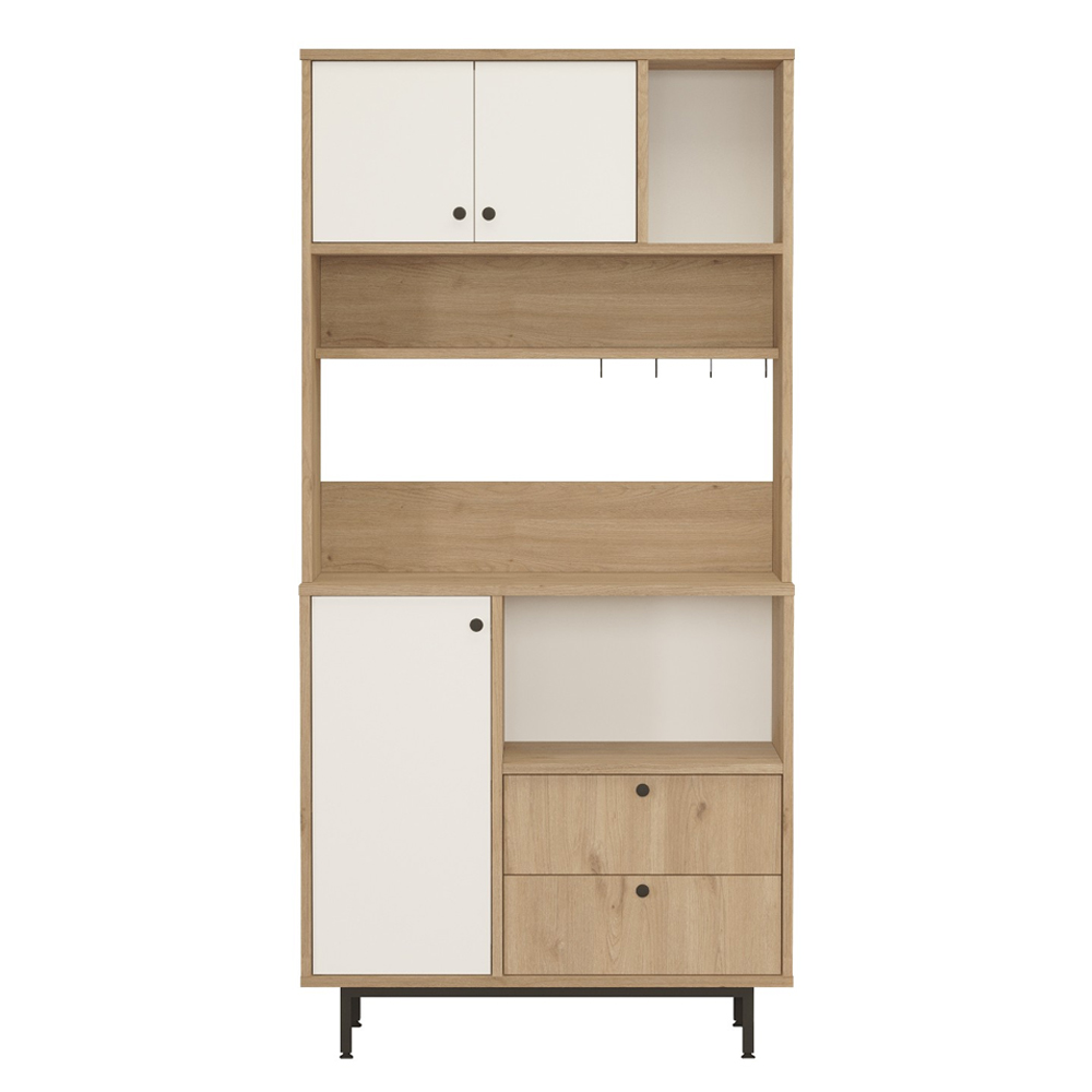 Velano Wooden Coffee Station Cabinet with 3 White Doors 2 Shelf in Oak