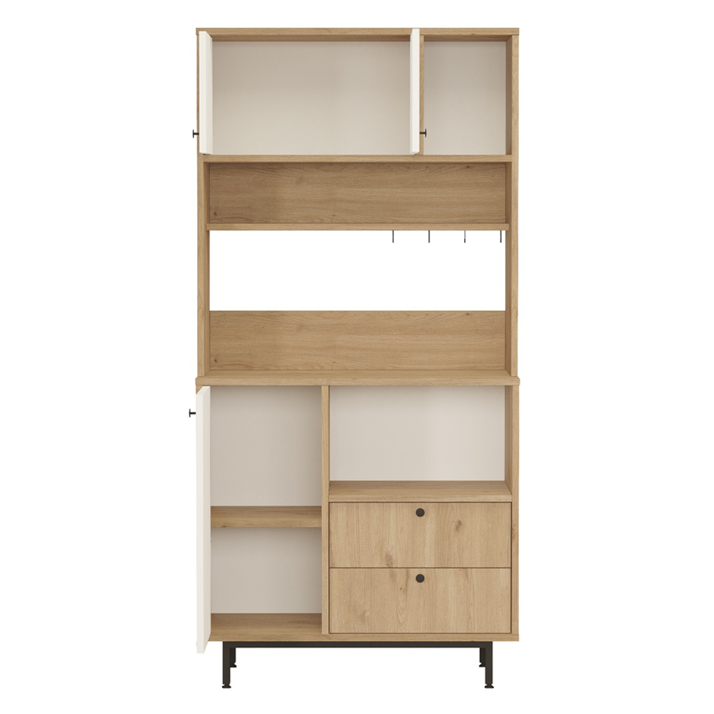 Velano Wooden Coffee Station Cabinet with 3 White Doors 2 Shelf in Oak