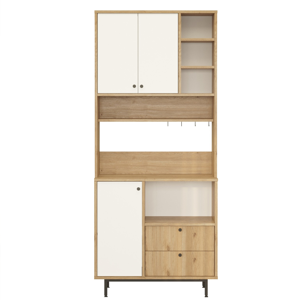 Velano Wooden Coffee Station Cabinet with 3 White Doors 4 Shelf in Oak