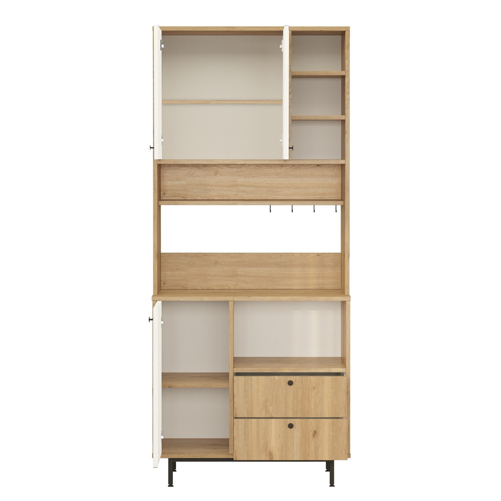 Velano Wooden Coffee Station Cabinet with 3 White Doors 4 Shelf in Oak