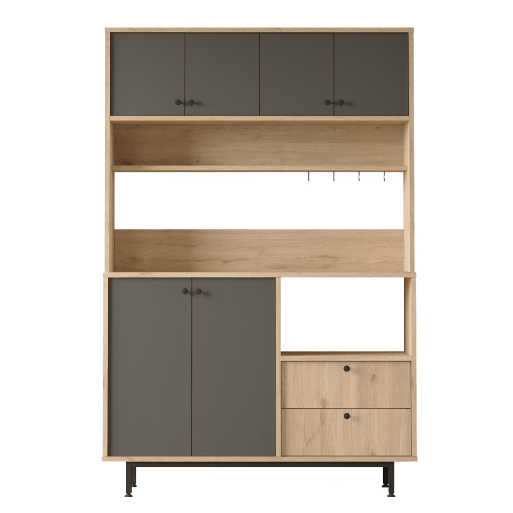 Velano Wooden Coffee Station Cabinet with 6 Anthracite Doors in Oak