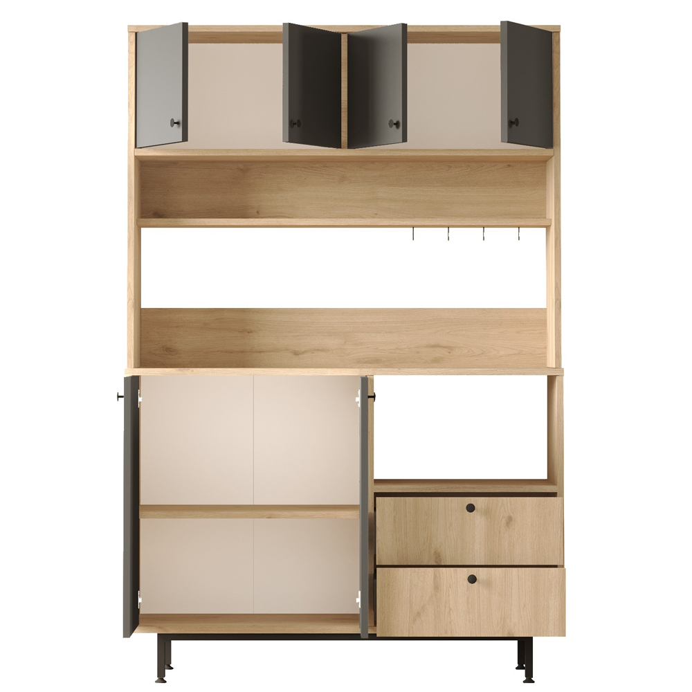 Velano Wooden Coffee Station Cabinet with 6 Anthracite Doors in Oak