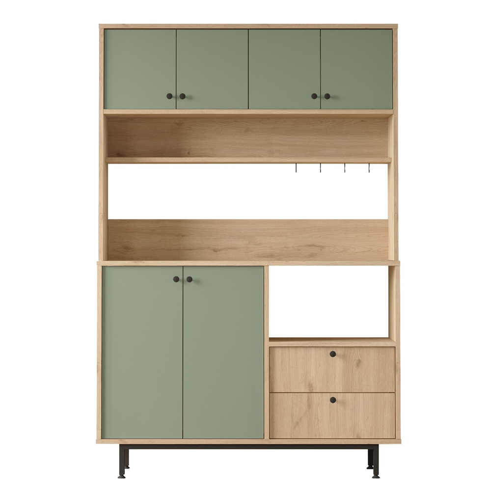 Velano Wooden Coffee Station Cabinet with 6 Green Doors in Oak