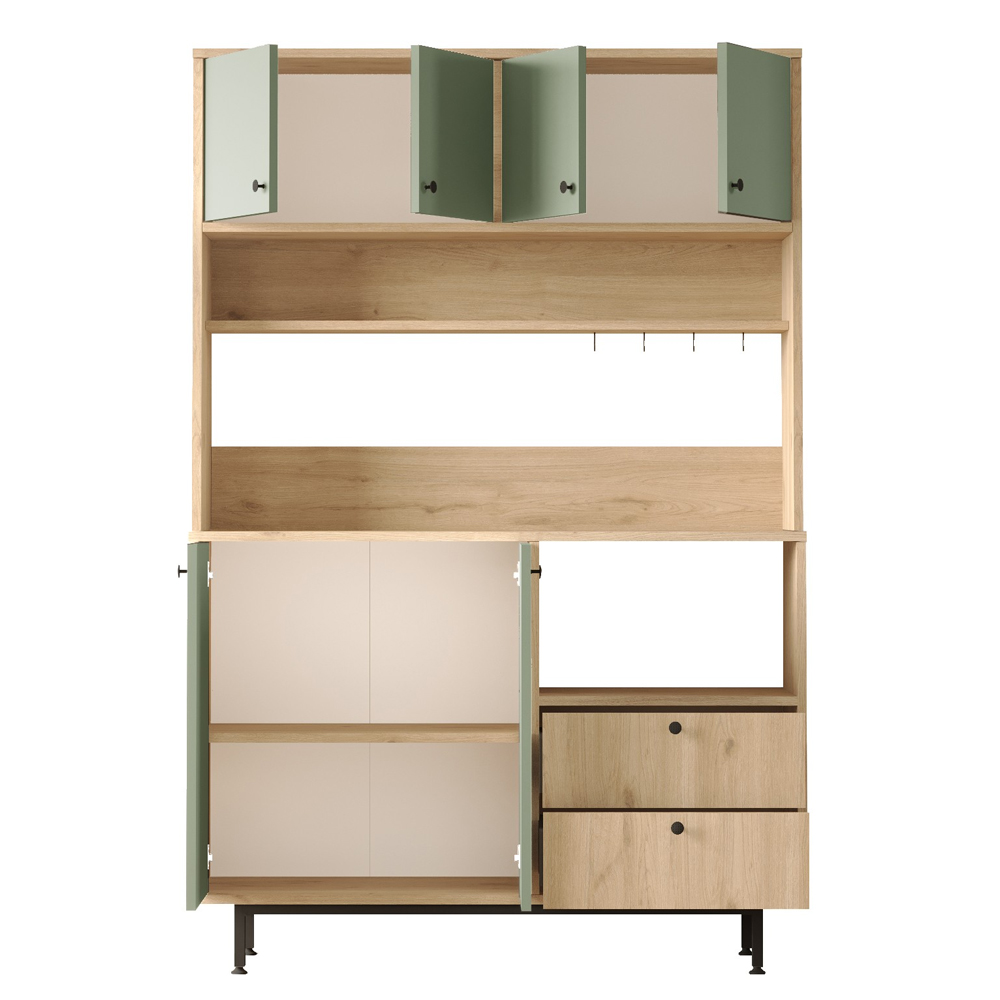 Velano Wooden Coffee Station Cabinet with 6 Green Doors in Oak