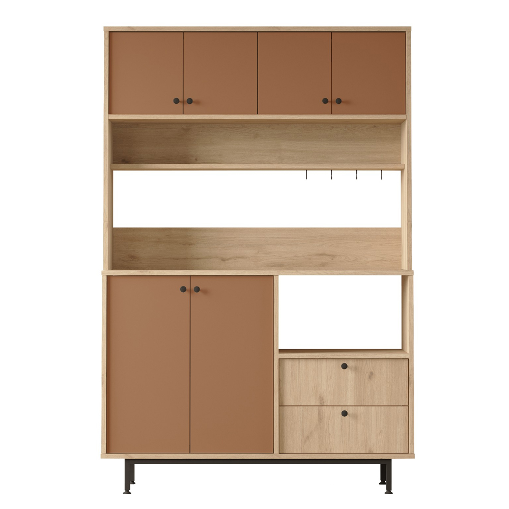 Velano Wooden Coffee Station Cabinet with 6 Tile Red Doors in Oak