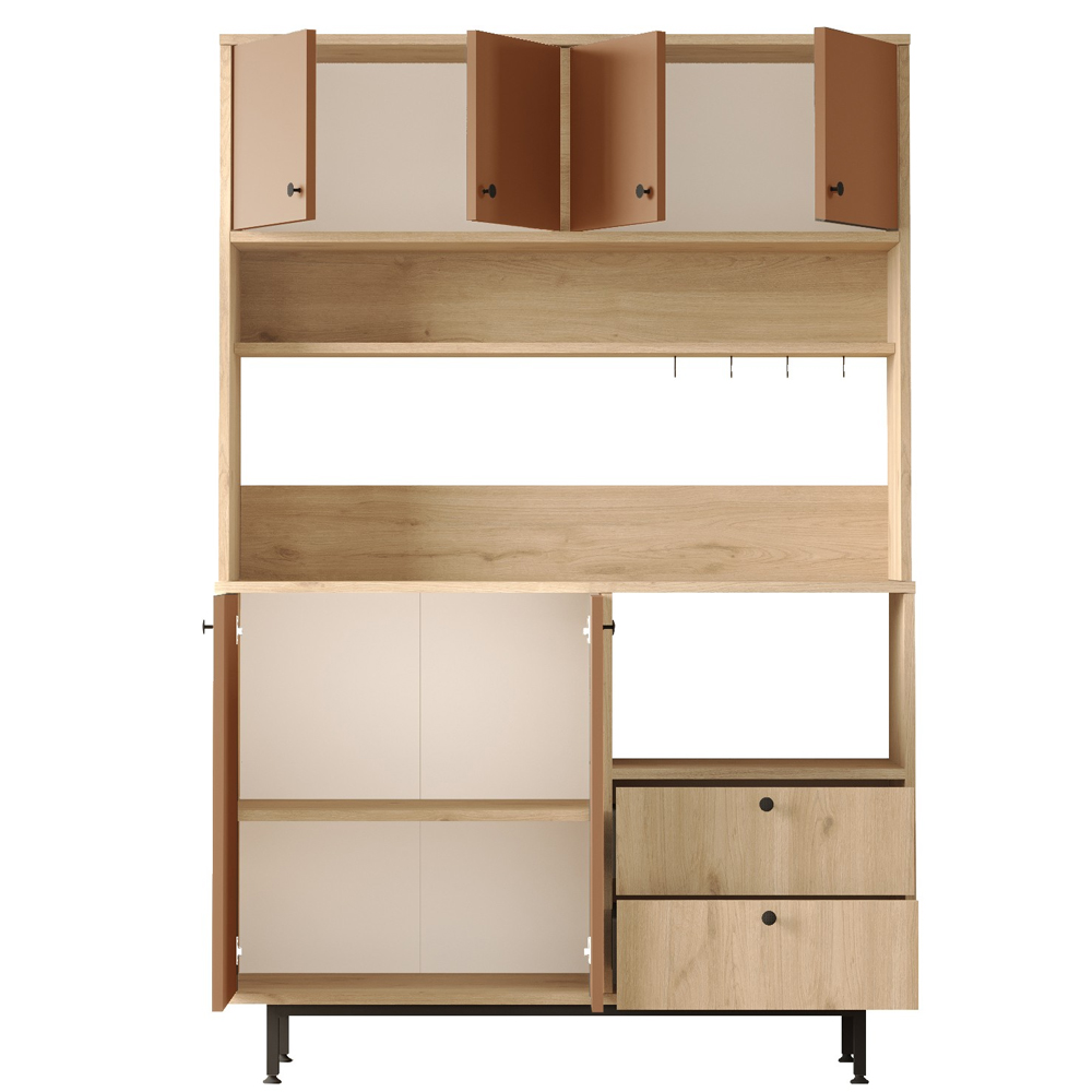 Velano Wooden Coffee Station Cabinet with 6 Tile Red Doors in Oak