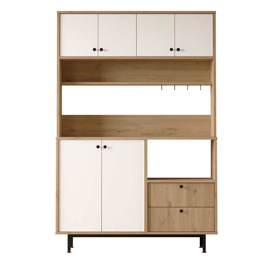 Velano Wooden Coffee Station Cabinet with 6 White Doors in Oak