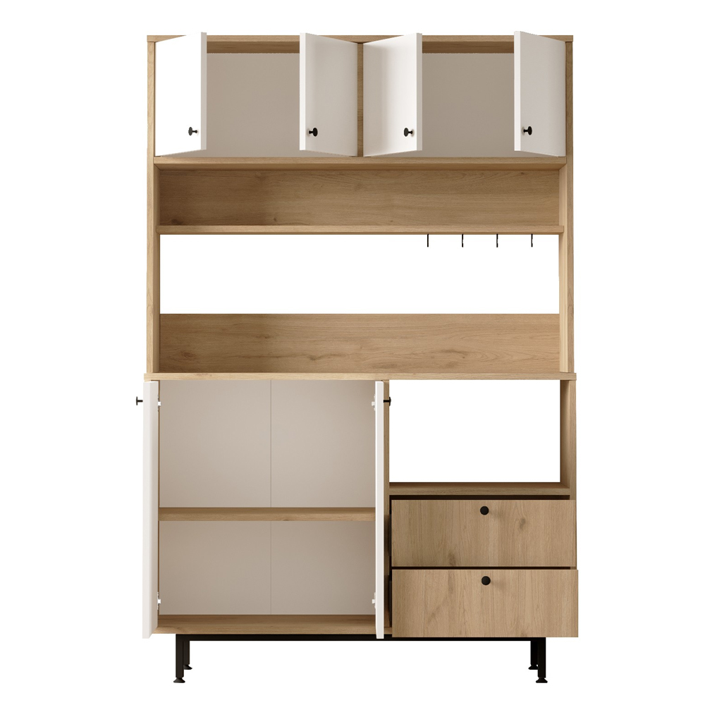 Velano Wooden Coffee Station Cabinet with 6 White Doors in Oak