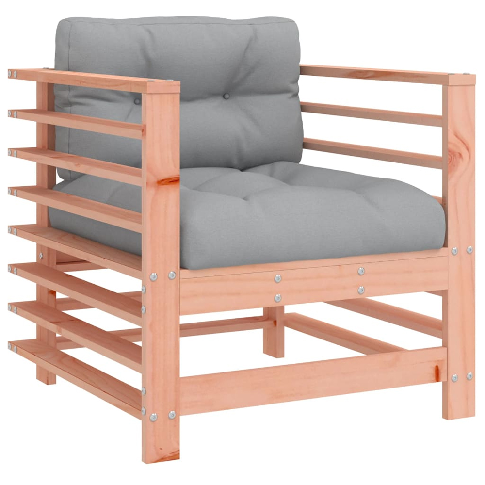 Velaro Garden Natural Solid Pinewood Armchairs with Grey Cushions in Pair