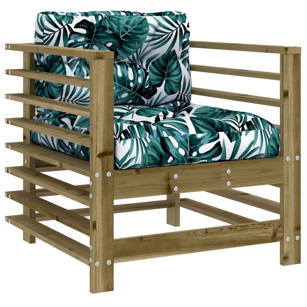 Velaro Garden Natural Solid Pinewood Armchairs with Mutlicolour Cushions in Pair