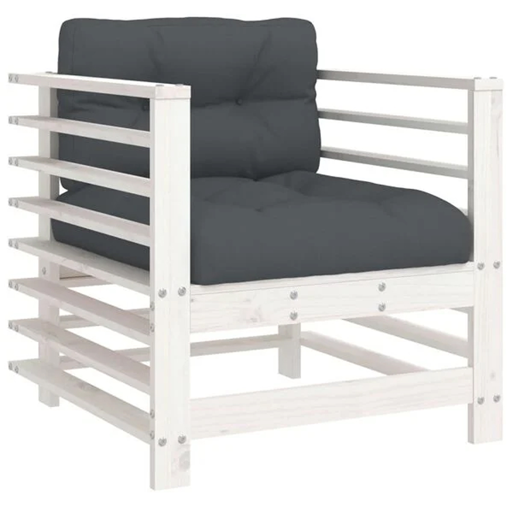 Velaro Garden White Solid Pinewood Armchairs with Anthracite Cushions in Pair