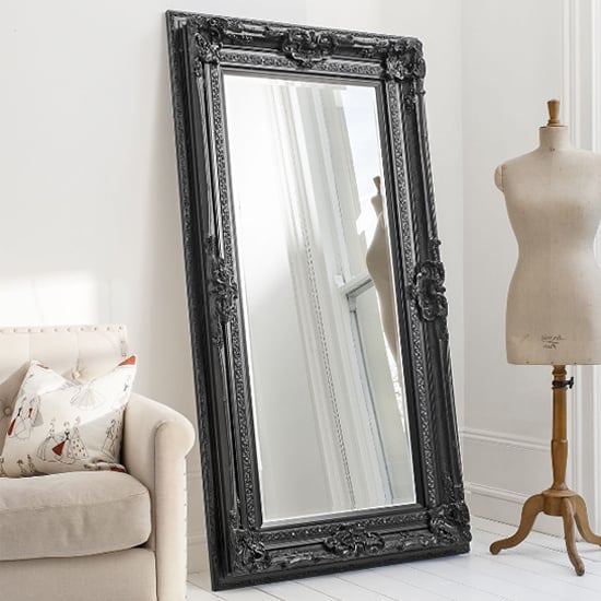 Product photograph of Velia Rectangular Leaner Mirror In Black Frame from Furniture in Fashion