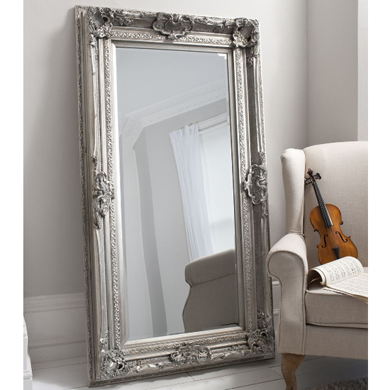 Velia Rectangular Leaner Mirror In Silver Frame Furniture in Fashion