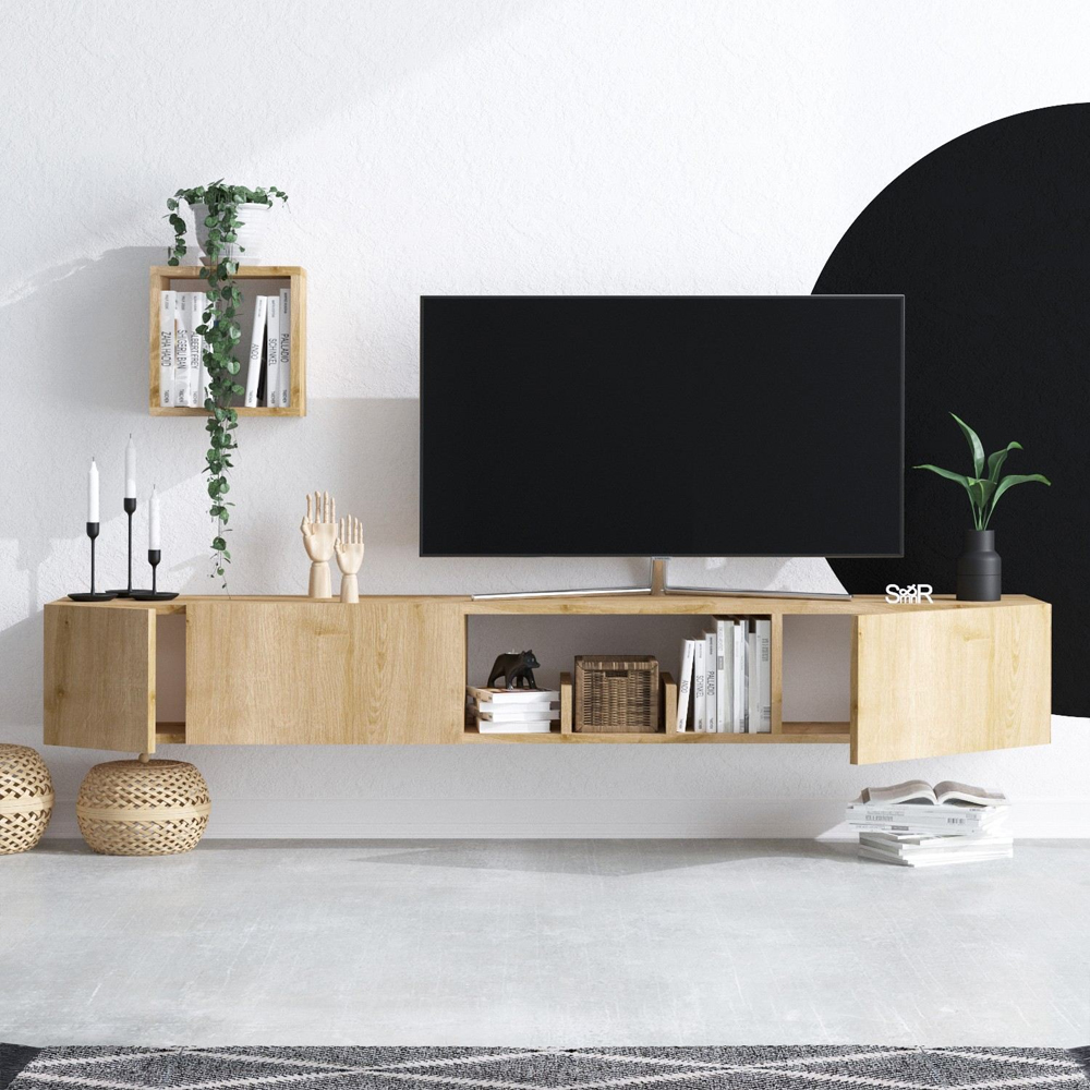 Velmora Wooden TV Stand With 3 Doors In Sapphire Oak