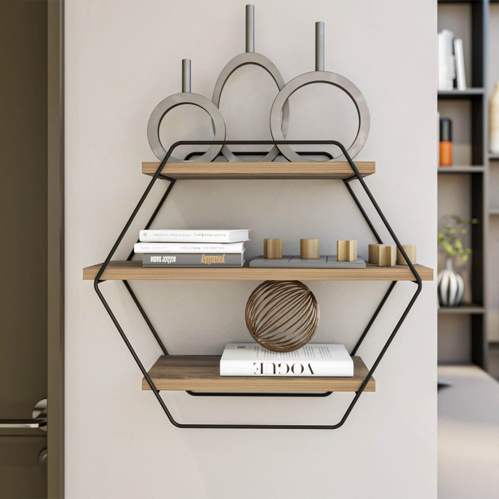 Velmora Wooden Wall Hung Shelving Unit With 3 Shelves In Atlantic Pine