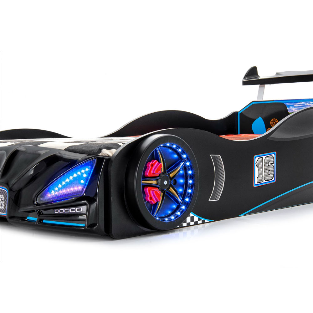 Velocity Black ABS Children Car Bed with Spoiler and LED