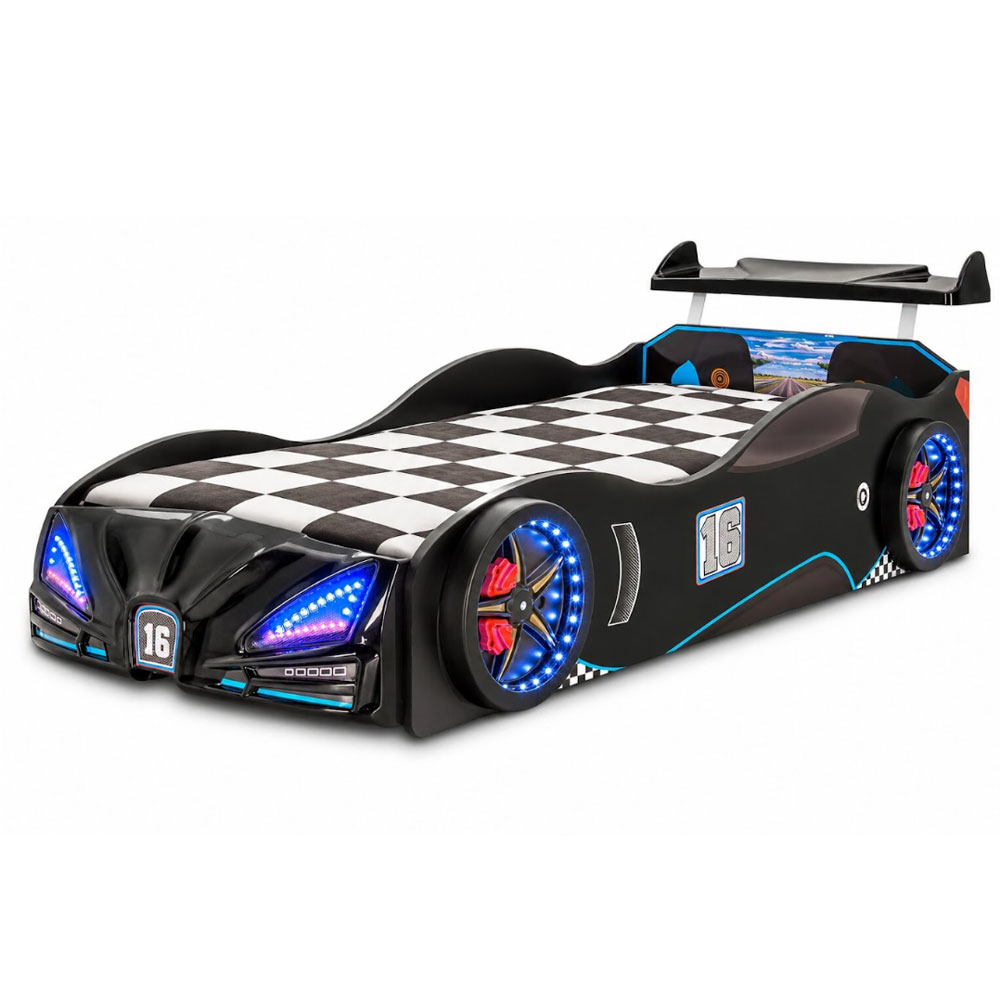 Velocity Black ABS Children Car Bed with Spoiler and LED