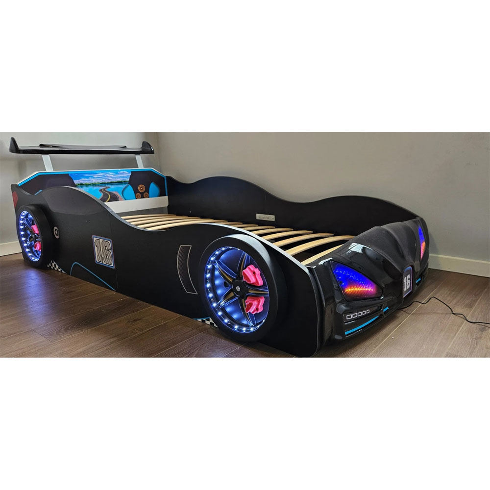 Velocity Black ABS Children Car Bed with Spoiler and LED