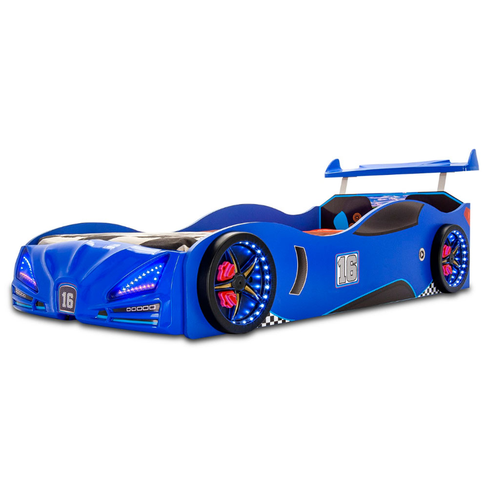 Velocity Blue ABS Children Car Bed with Spoiler and LED