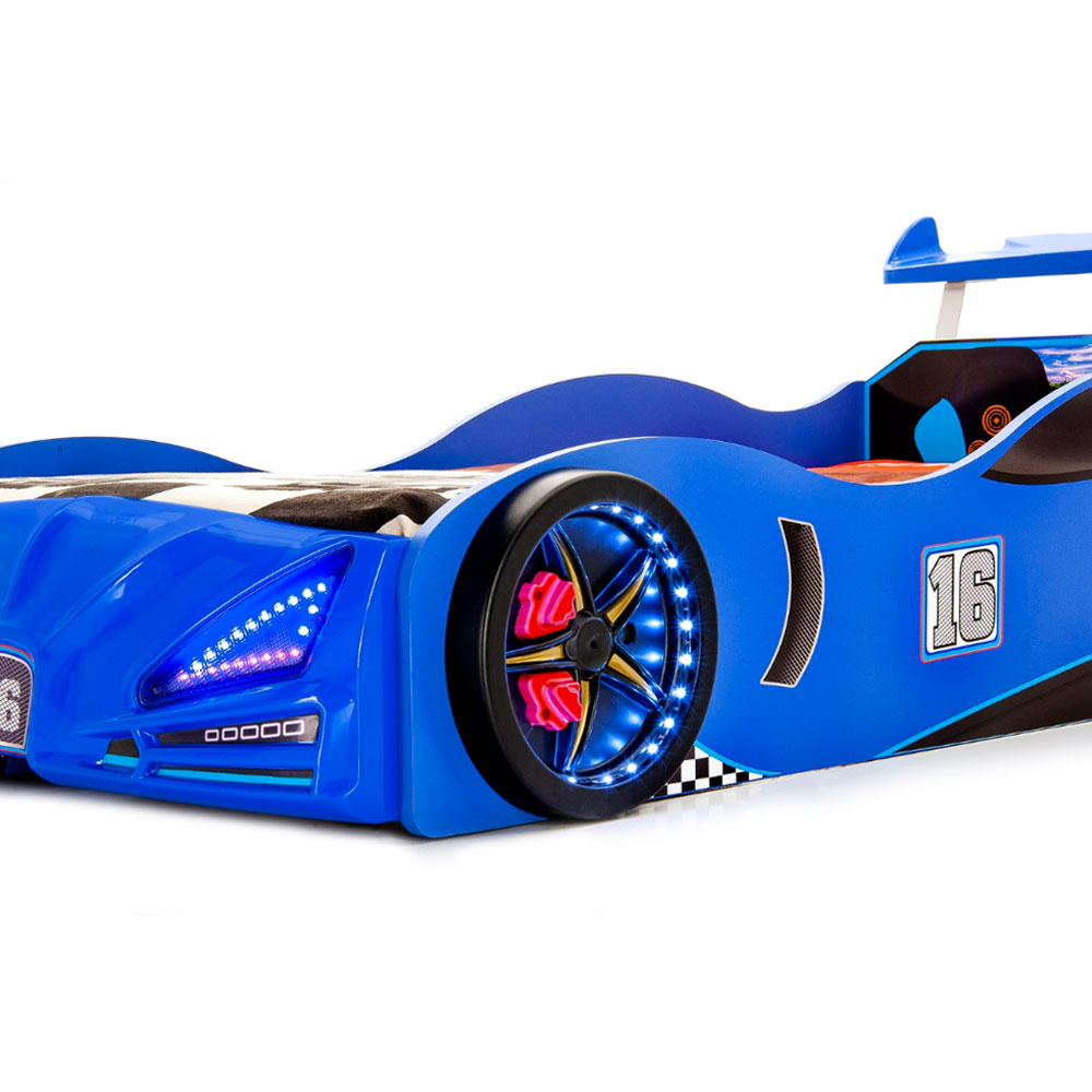 Velocity Blue ABS Children Car Bed with Spoiler and LED