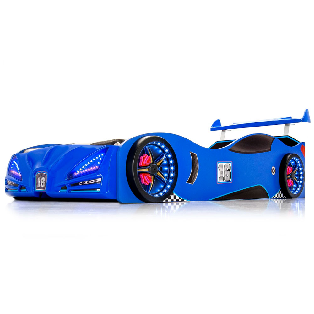 Velocity Blue ABS Children Car Bed with Spoiler and LED
