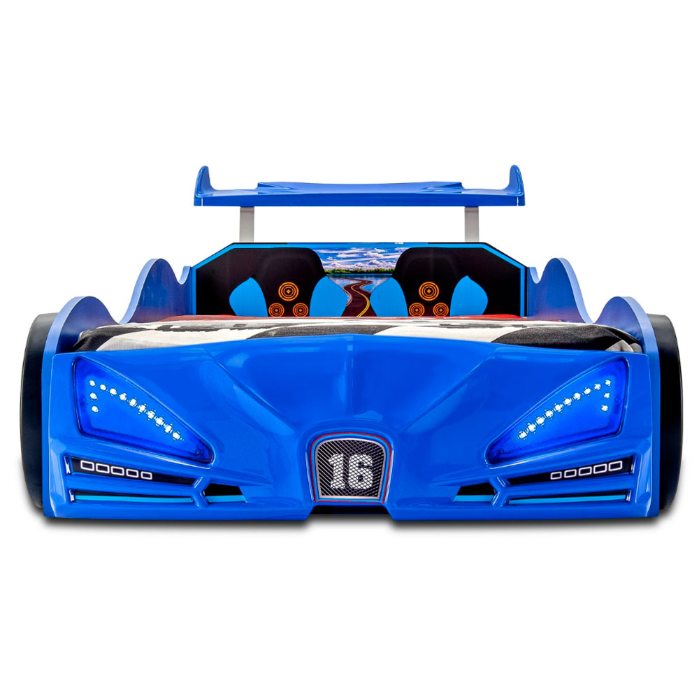 Velocity Blue ABS Children Car Bed with Spoiler and LED