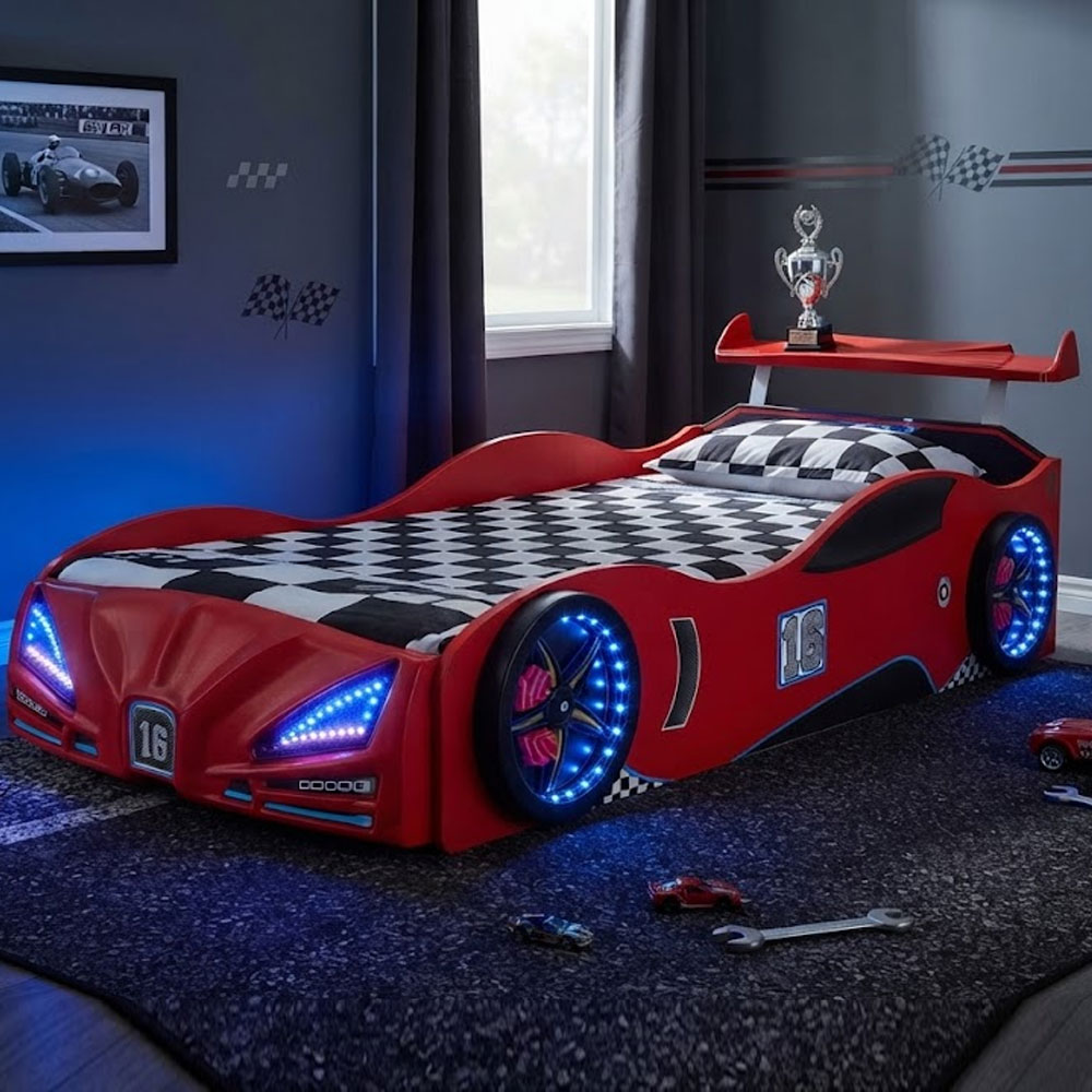 Velocity Red ABS Children Car Bed with Spoiler and LED