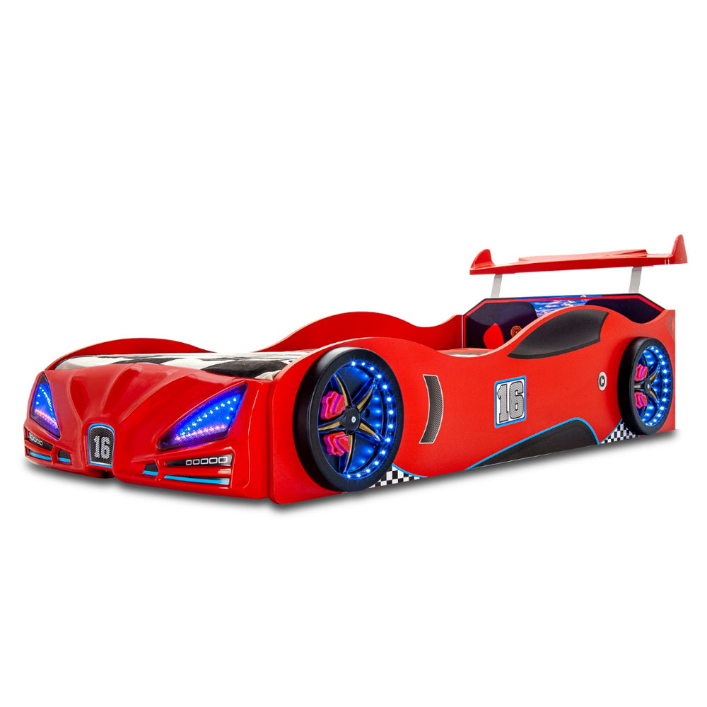 Velocity Red ABS Children Car Bed with Spoiler and LED