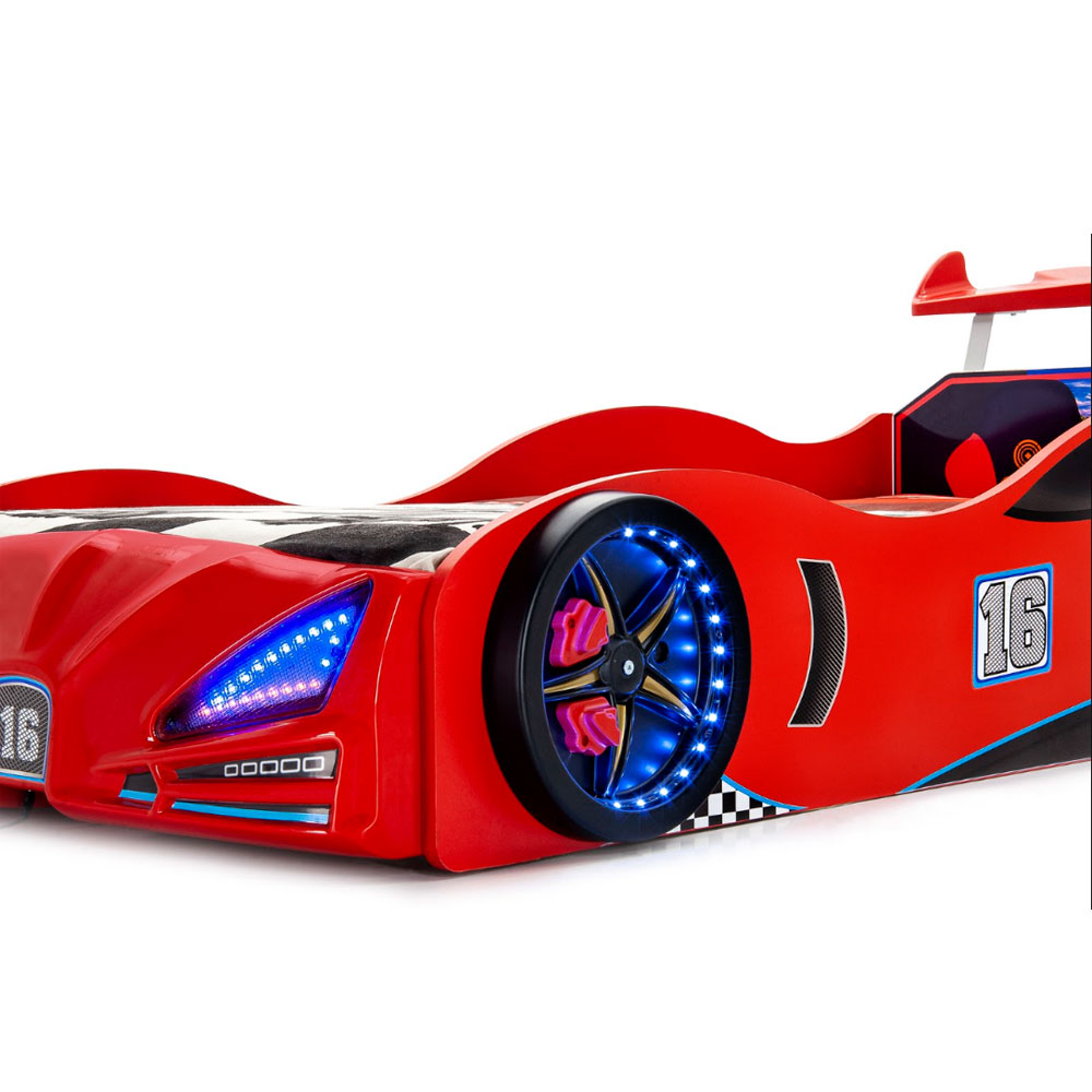 Velocity Red ABS Children Car Bed with Spoiler and LED