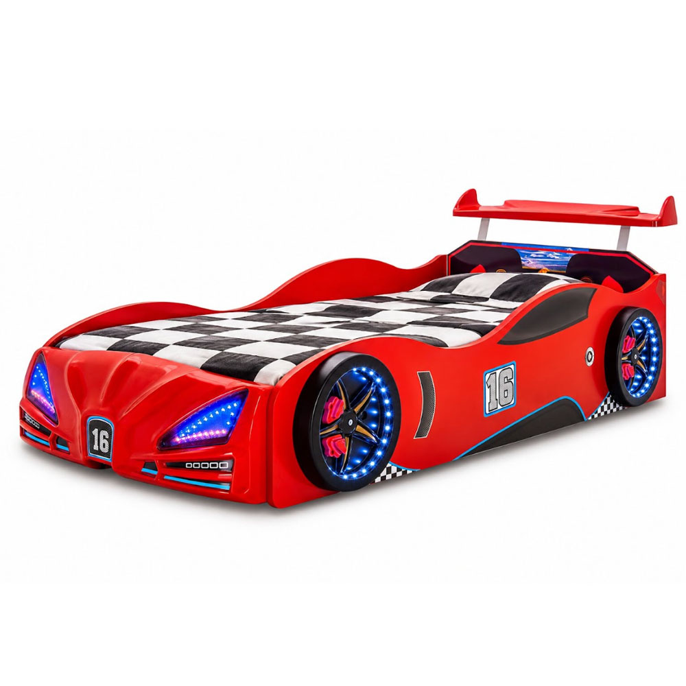 Velocity Red ABS Children Car Bed with Spoiler and LED