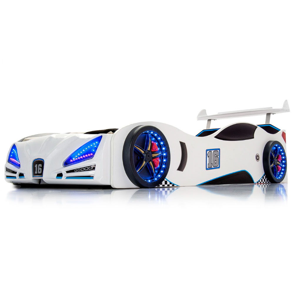 Velocity White ABS Children Car Bed with Spoiler and LED