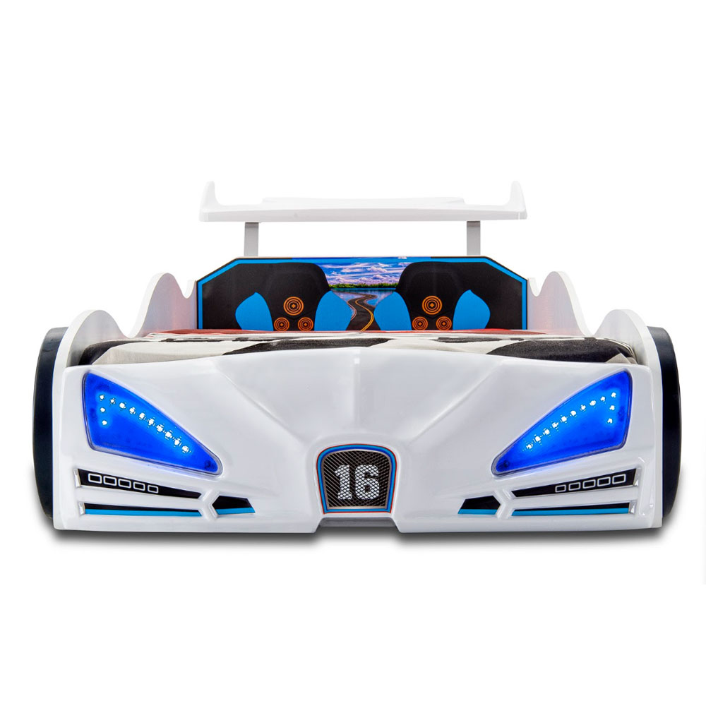 Velocity White ABS Children Car Bed with Spoiler and LED