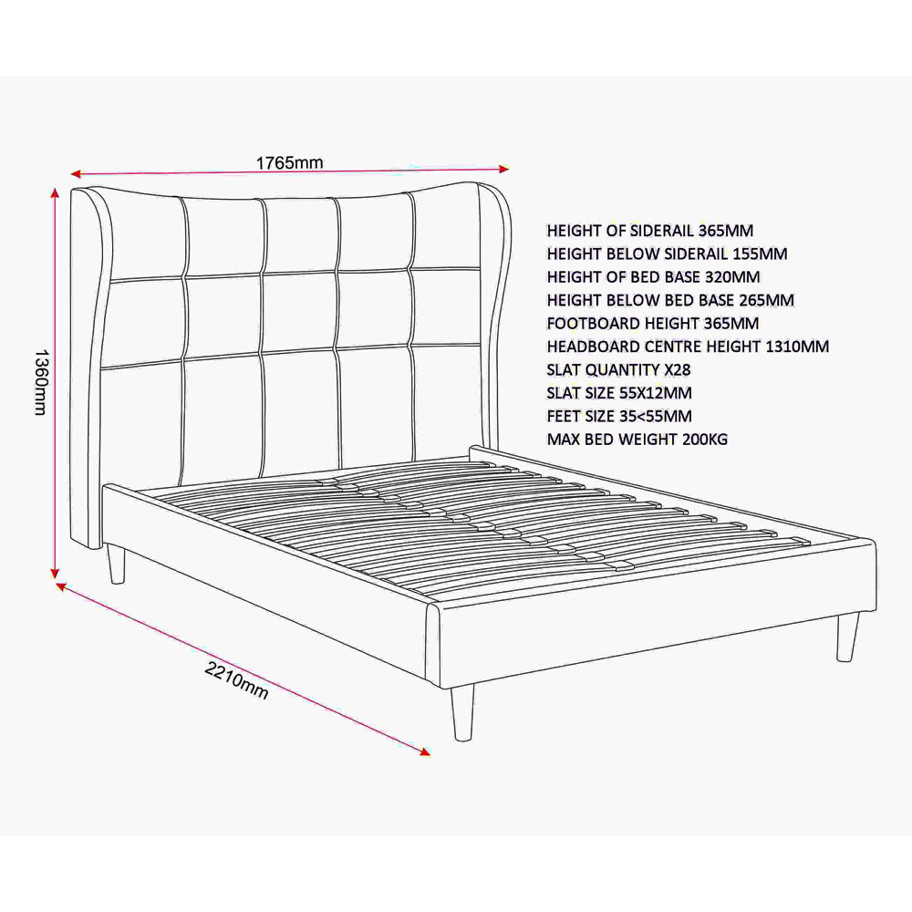 Velora Fabric King Size Bed in Grey