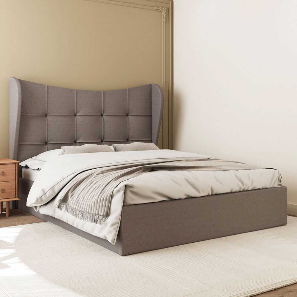 Velora Fabric Ottoman Storage Double Bed in Brown