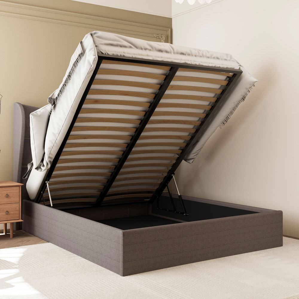 Velora Fabric Ottoman Storage Double Bed in Brown