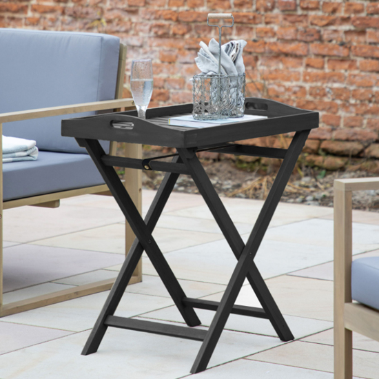 Velox Outdoor Wooden Tray Side Table In Charcoal