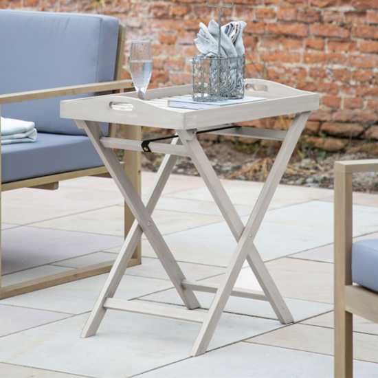 Velox Outdoor Wooden Tray Side Table In Whitewash