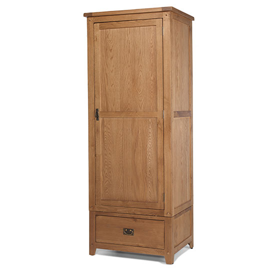 Read more about Velum single door wardrobe in chunky solid oak with 1 drawer