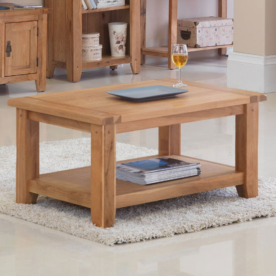 Velum Wooden Coffee Table In Chunky Solid Oak With Shelf Furniture in
