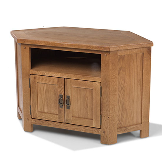 Velum Wooden Corner TV Unit In Chunky Solid Oak