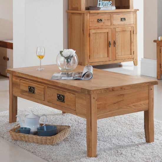 Read more about Velum wooden large coffee table in chunky solid oak with drawers