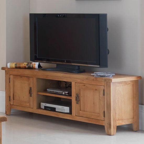 Product photograph of Velum Wooden Large Tv Unit In Chunky Solid Oak from Furniture in Fashion