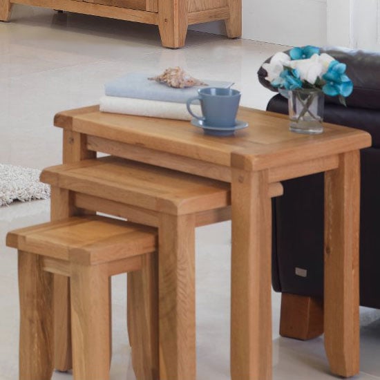 Velum Wooden Set Of 3 Nesting Tables In Chunky Solid Oak_2