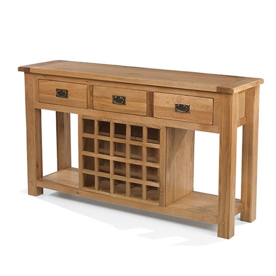 Product photograph of Velum Wooden Sideboard In Chunky Solid Oak With Wine Rack from Furniture in Fashion
